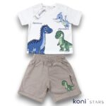 Детски летен комплект бял - тениска и къси панталони на динозаври - Image 2