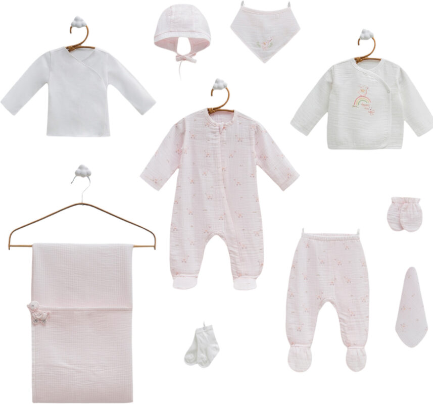 Caramell Love time розов комплект за изписване на бебе