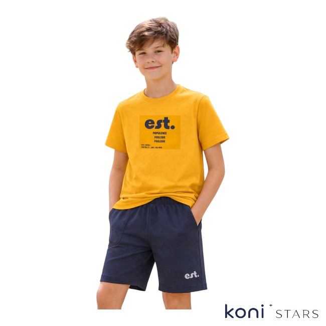 Детски комплект горчица и сиво тениска и бермуди Rach 01R