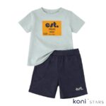 Детски комплект мента и тъмносиньо тениска и бермуди Rach 01R