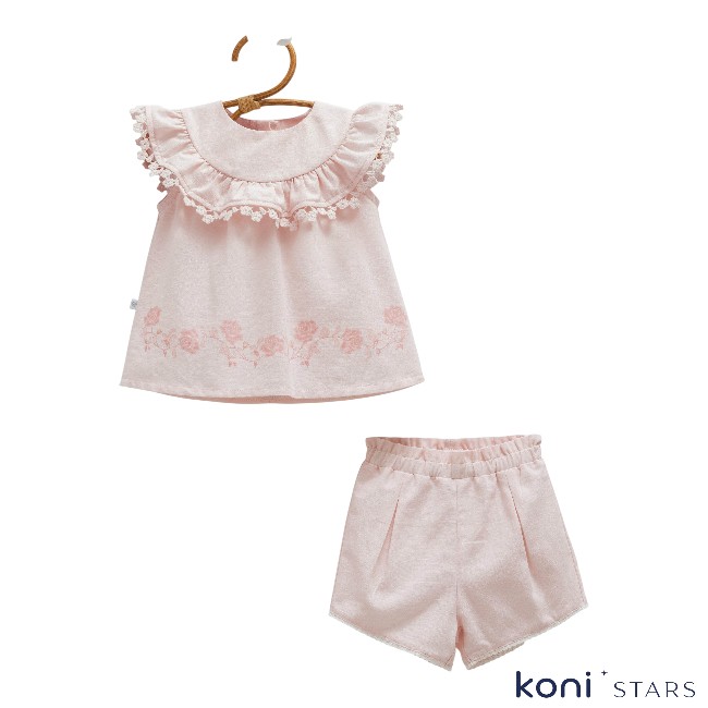 Летен бебешки розов комплект Mini lady Caramell - муселин R