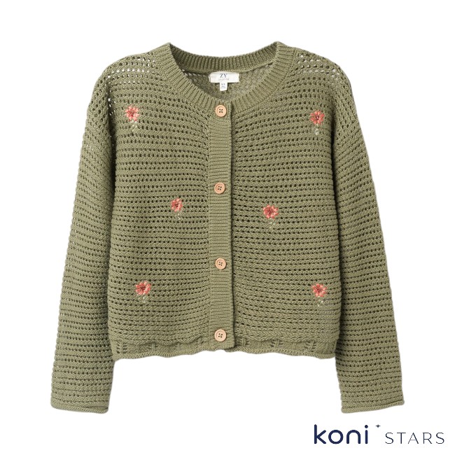 Плетена жилетка тъмнозелена с бродирани цветя за деца Zippy ZKGAP0201_26005 R1