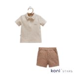 Поло тениска с яка и панталонки кафяв 01