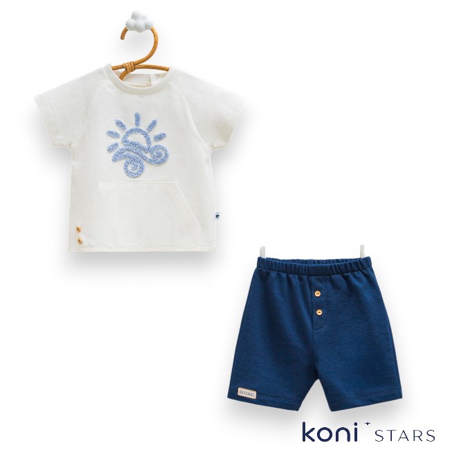 Бебешки памучен комплект Fun Summer Тъмносин