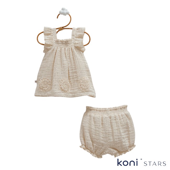 Бебешки ленен комплект бежов Lace Flowers Caramell CR-TKK2440-BEJ Р00 (1)