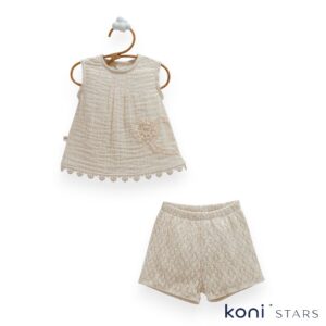 Бебешки ленен комплект бежов Lace Flowers Caramell CR-TKK2447-BEJ R01