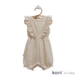 Ленен гащеризон бежов Lace Flowers за бебе Caramell CR-TKK2474-BEJ R10