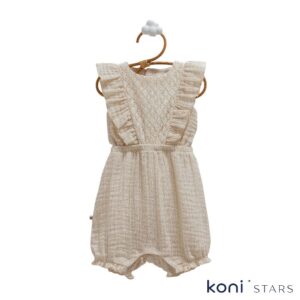 Ленен гащеризон бежов Lace Flowers за бебе Caramell CR-TKK2474-BEJ R10