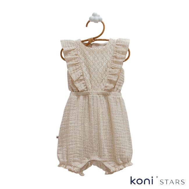 Ленен гащеризон бежов Lace Flowers за бебе Caramell CR-TKK2474-BEJ R10