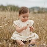 Ленена бежова бебешка рокля Lace Flowers Caramell CR-ELB2441-BEJ R3