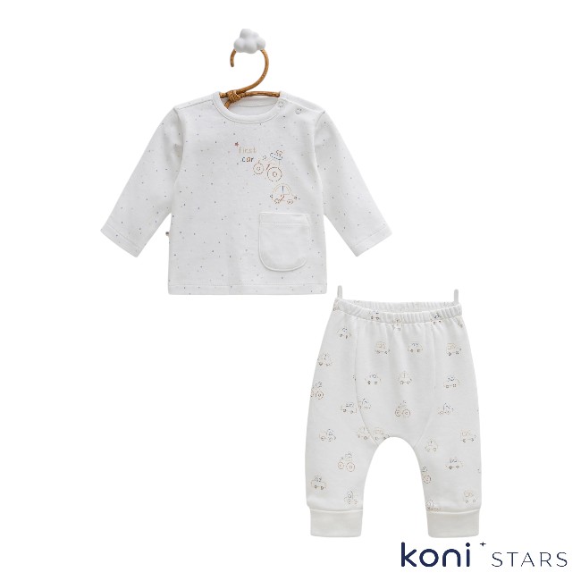 Памучен комплект екрю за бебе First Car Caramell CR-TKE2222-EKRU R1