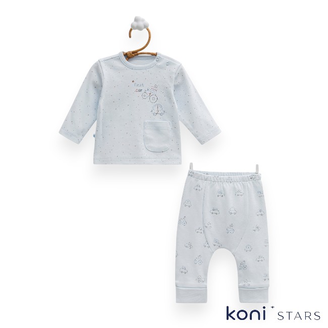 Памучен комплект за бебе син First Car Caramell TKE2222-MAVI R11