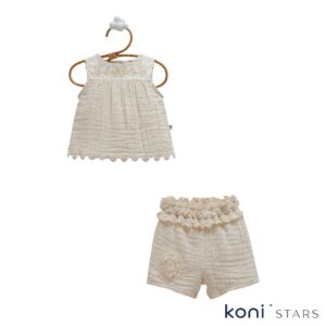 Бежов комплект за бебе момиче Lace Flowers Caramell CR-TKK2448-BEJ R0