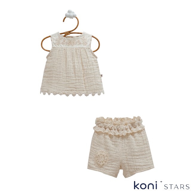 Бежов комплект за бебе момиче Lace Flowers Caramell CR-TKK2448-BEJ R0