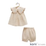 Бежов бебешки ленен комплект за момиче Caramell CR-TKK2402-BEJ 02а