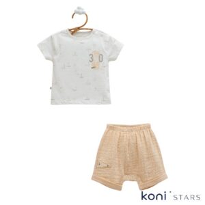Детски летен бежов комплект за момче Hello Summer Caramell CR-TKE2460-BEJ R1